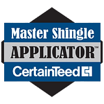CertainTeed Master Shingle Applicator badge – certified expert in asphalt roofing systems